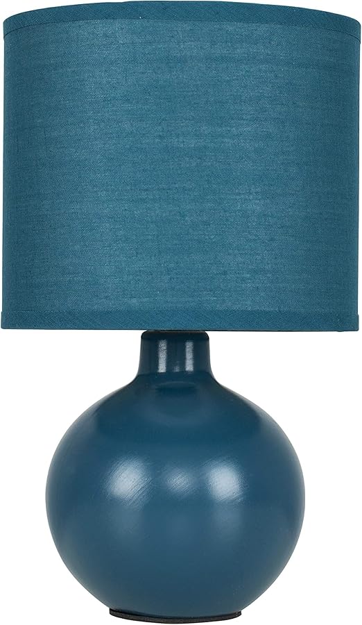 Modern Navy Blue Ceramic Round Table Lamp with a Matching Fabric Shade