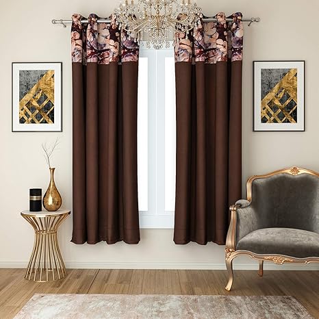 Swayam Chocolate Brown Colour Solid Faux Silk Pnp Blackout Eyelet