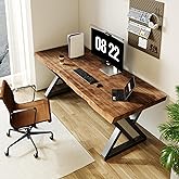 QZYJKJ 55inch Solid Wood Desk Wide Home Office Desk,Metal Modern Industrial Writing Table, Workstation, Perfect Table for Your workspace Study Table Furniture in Rustic Natural Aged Brown