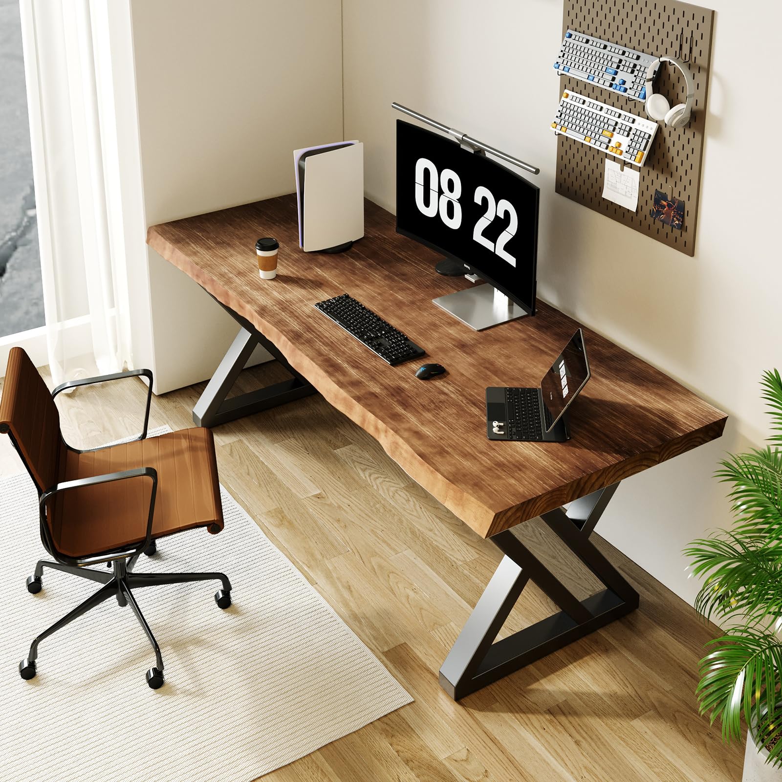 Photo 1 of *CRACKS ON BOTTOM*
Sihtengxxhongs Rustic Style Solid Wood 55-inch Computer Desk - Large Office Desk for Home Office, Modern and Simple Design, Ideal for Study, Writing, Dining