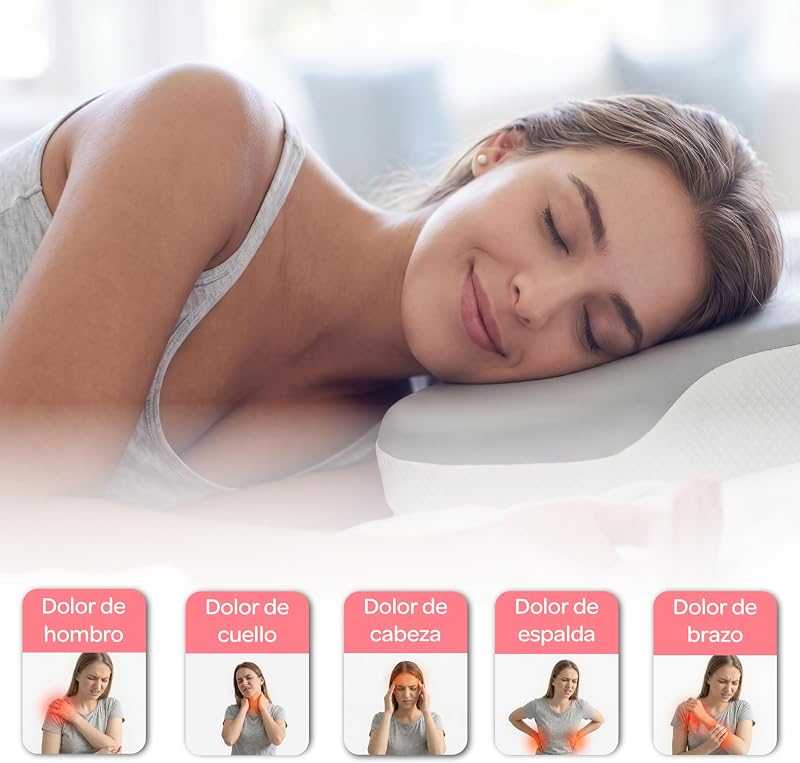 Almohada Cervical Viscoelástica, Ergonómica para Cervicales y Cuello, Reduce la Tensión y Alivia el Dolor, Funda Antiácaros Extraíble y Lavable, 60x40 cm