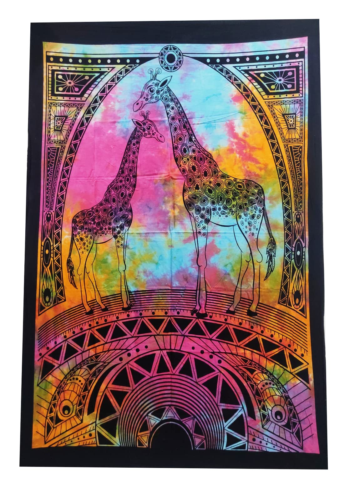 Purpledip Cotton Wall Poster Giraffes: Bohemian Hanging Sheet (20073)