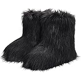 ZVC Women's Faux Fur Boots Furry Comfortable Snow Boots Warm Fluffy Winter Boot Fuzzy Mid-Calf Boot Outdoor Indoor Flat Shoes