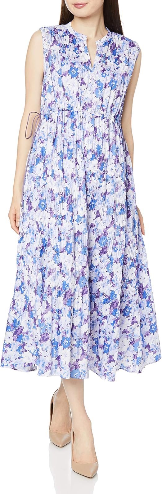 Amazon Co Jp ザ ヴァージニア ワンピース 水彩花柄マジョリカプリーツワンピース レディース ブルー 日本 フリー Free サイズ 服 ファッション小物