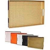 Leemxiiny Gold Decorative Coffee Table Tray, Rectangular Plastic Serving Tray with Handles for Living Room, Ottoman, Bathroom, 15.7"*10.2"