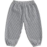 Arvbitana Toddler Baby Boy Girl Gingham Seersucker Jogger Pants Bubble Check Pants Spring Summer Fall Winter Casual Trousers