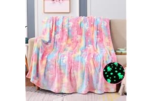 Cloele Glow in The Dark Blanket - Rainbow Unicorns Gift Toddler Girls Toys for 3-10 Year Old Girls 50 x 60 Soft Flannel Fleece Blanket - Luminous Birthday Christmas Blanket for Kids