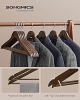 SONGMICS Wooden Hangers Set of 10 with Shoulder Notches Dark Walnut view 2