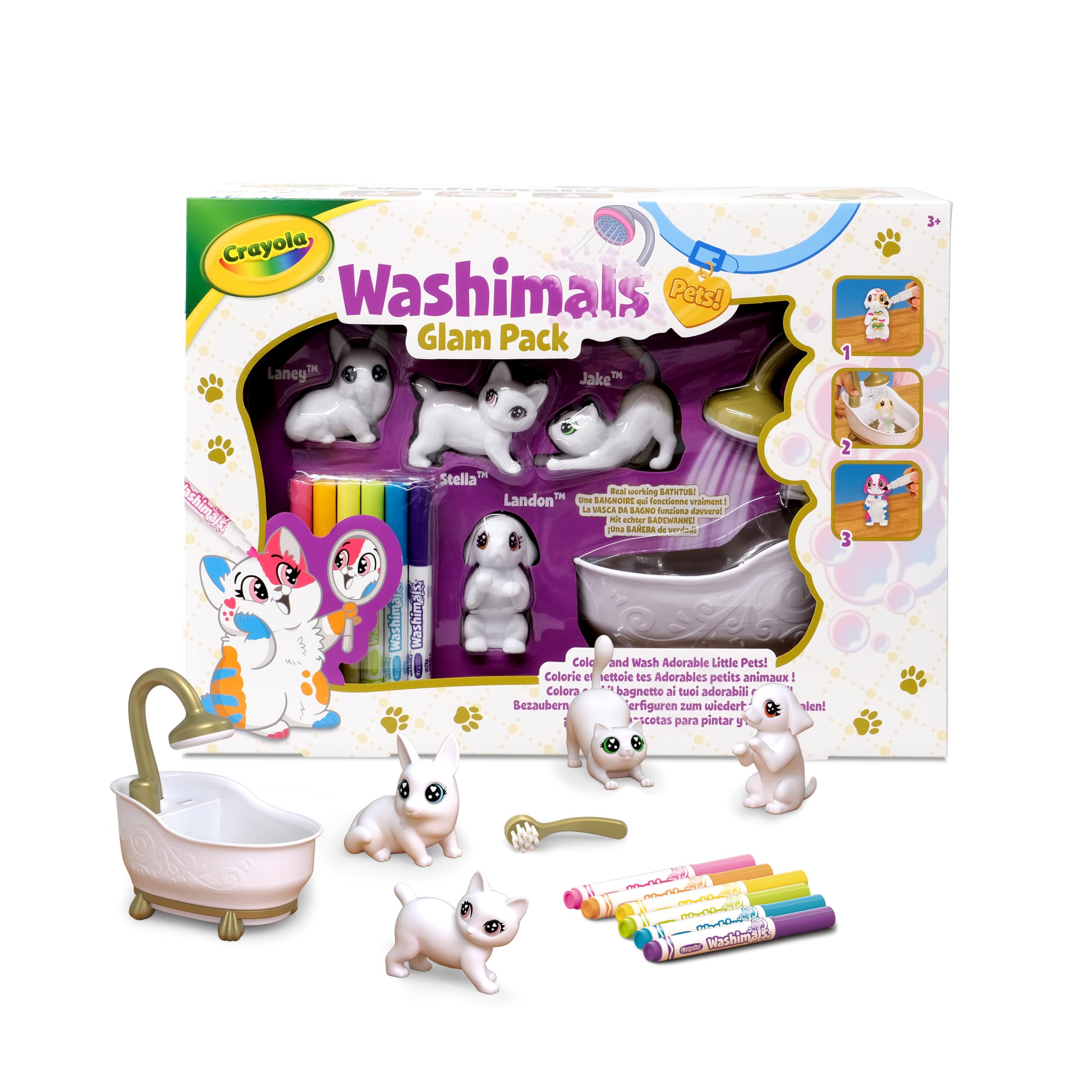 CRAYOLA Washimals Wellness for Pet Toy Figures Set for Painting and Bathing, Laundry Salon for Dogs, Rabbits and Cats, Toy for Children, Children's Toy from 3 Years