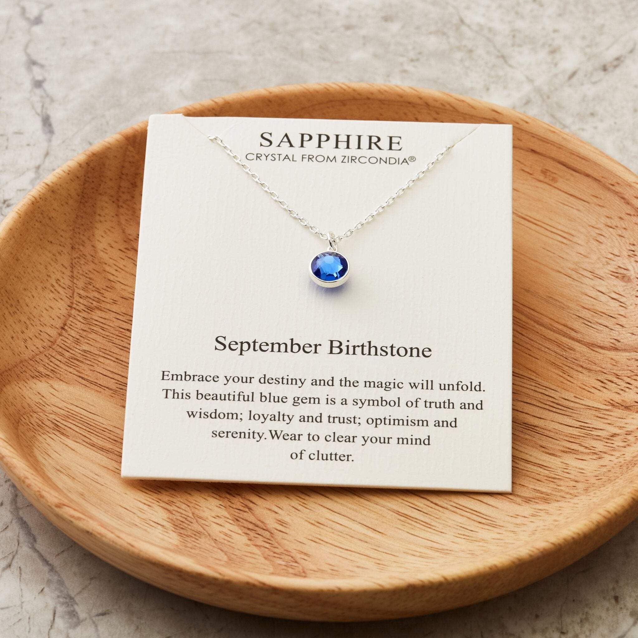 Philip Jones September (Sapphire) Birthstone Necklace Created with Zircondia® Crystals