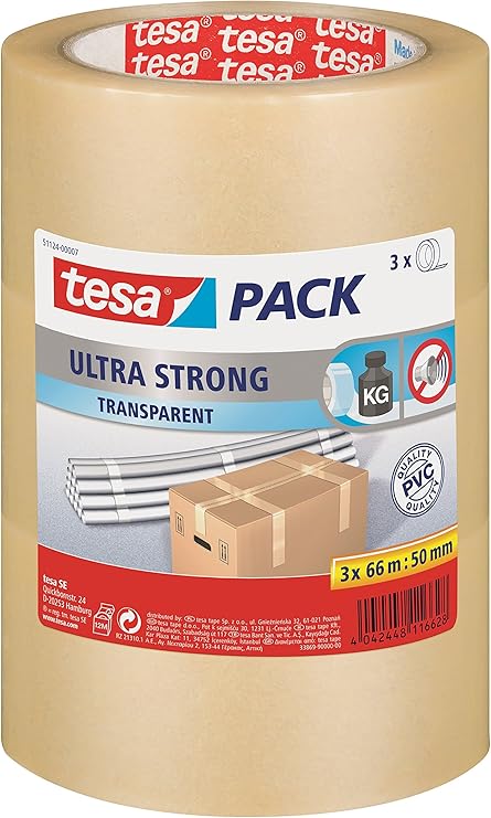 TESA Cinta De Embalaje Transparente de Reino Unido para artículos pesados 66 M x 50 Mm 6 Rollos