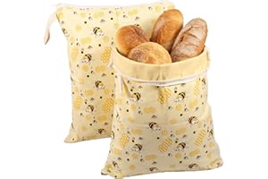2Pcs Wide Zipper Access Beeswax Bread Bag for Homemade Bread,Reusable Sourdough Bread Bags,13x17" Extra Large Organic Beeswax