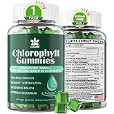 Chlorophyll Gummies - Super Green with Wheat Grass, Sea Moss, Unfiltered ACV & Elderberry, Echinacea, Zinc Complex & Vitamin D3, C, E, B12 for Natural Deodorant, Immune & Digestion Support, 60 Chews