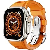 Raycarrey Rugged Silicone Strap Compatible with Apple Watch Band Ultra 2/Ultra 49mm 46mm 45mm 44mm 42mm, Durable Butterfly Buckle Sport Bands for iWatch Series SE 10 9 8 7 6 5 4 3 2 1