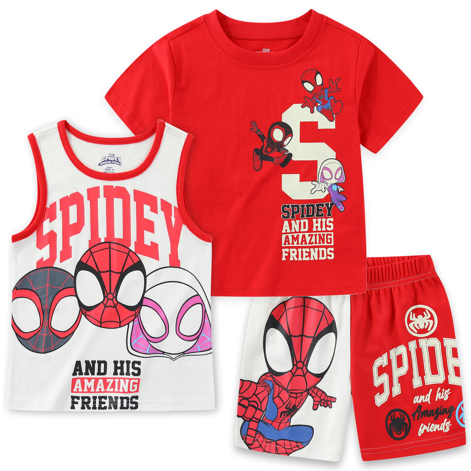 Photo 1 of ** MISSING PIECES ***Marvel Spidey and His Amazing Friends Boys 3 Piece Tank Top T-Shirt and Shorts Set for Toddler and Big Kids