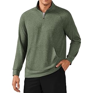 PINSPARK Men's Quarter Zip Pullover Lightweight Long Sleeve Sweatshirts | Mock neck, raglan long sleeve, kangaroo pocket. Cla