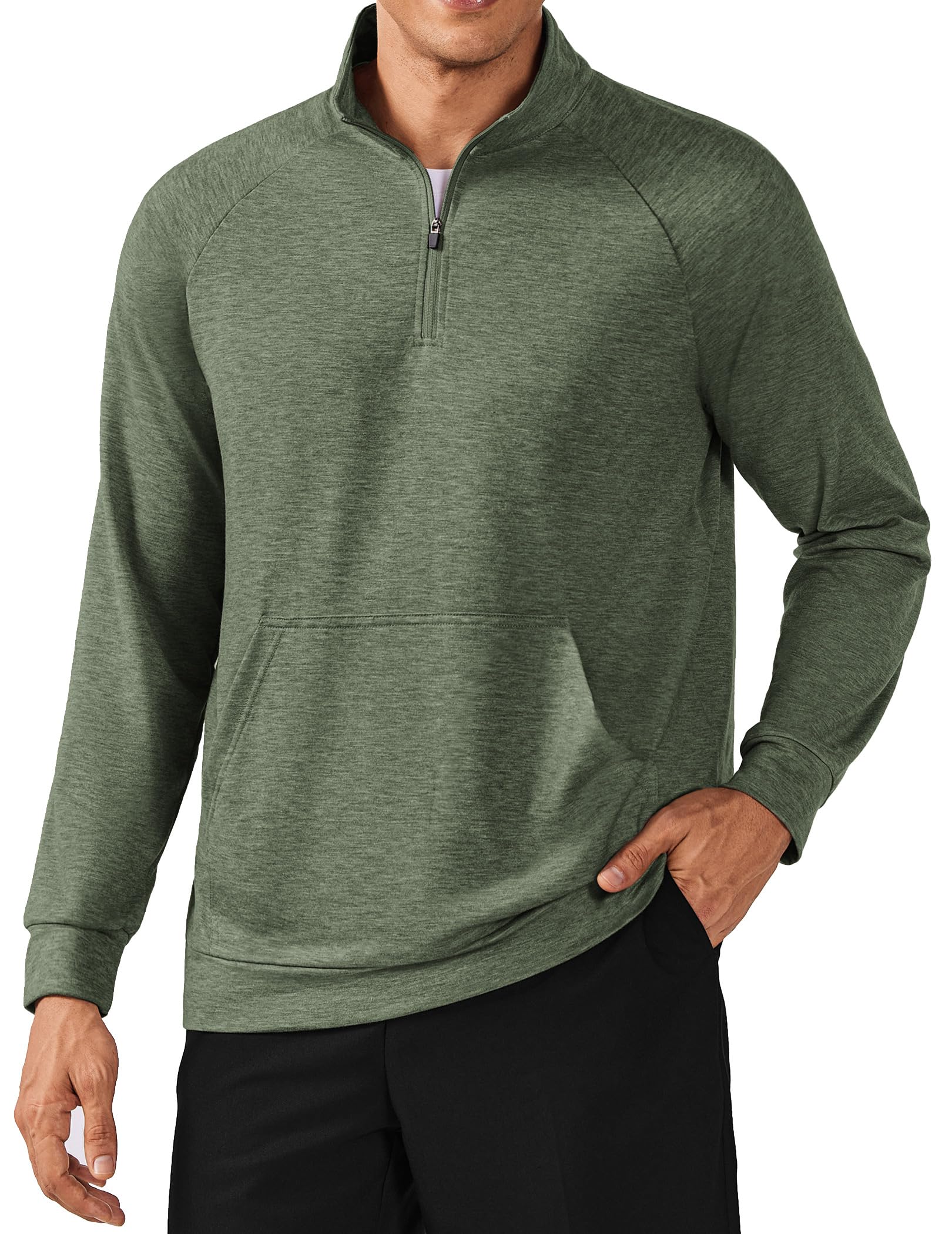 PINSPARK Men's Quarter Zip Pullover Lightweight Long Sleeve Sweatshirts | Mock Neck Casual Sweatshirt with Kangaroo Pocket, S