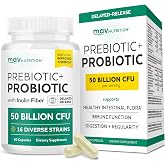 Prebiotics and Probiotics, 50 Billion CFU, 16 Probiotic Strains &amp; Inulin | With Prebiotic Fiber, Delayed Release Capsules, Gut Health Support, Prebiotics and Probiotics for Women &amp; Men, 60 Capsules