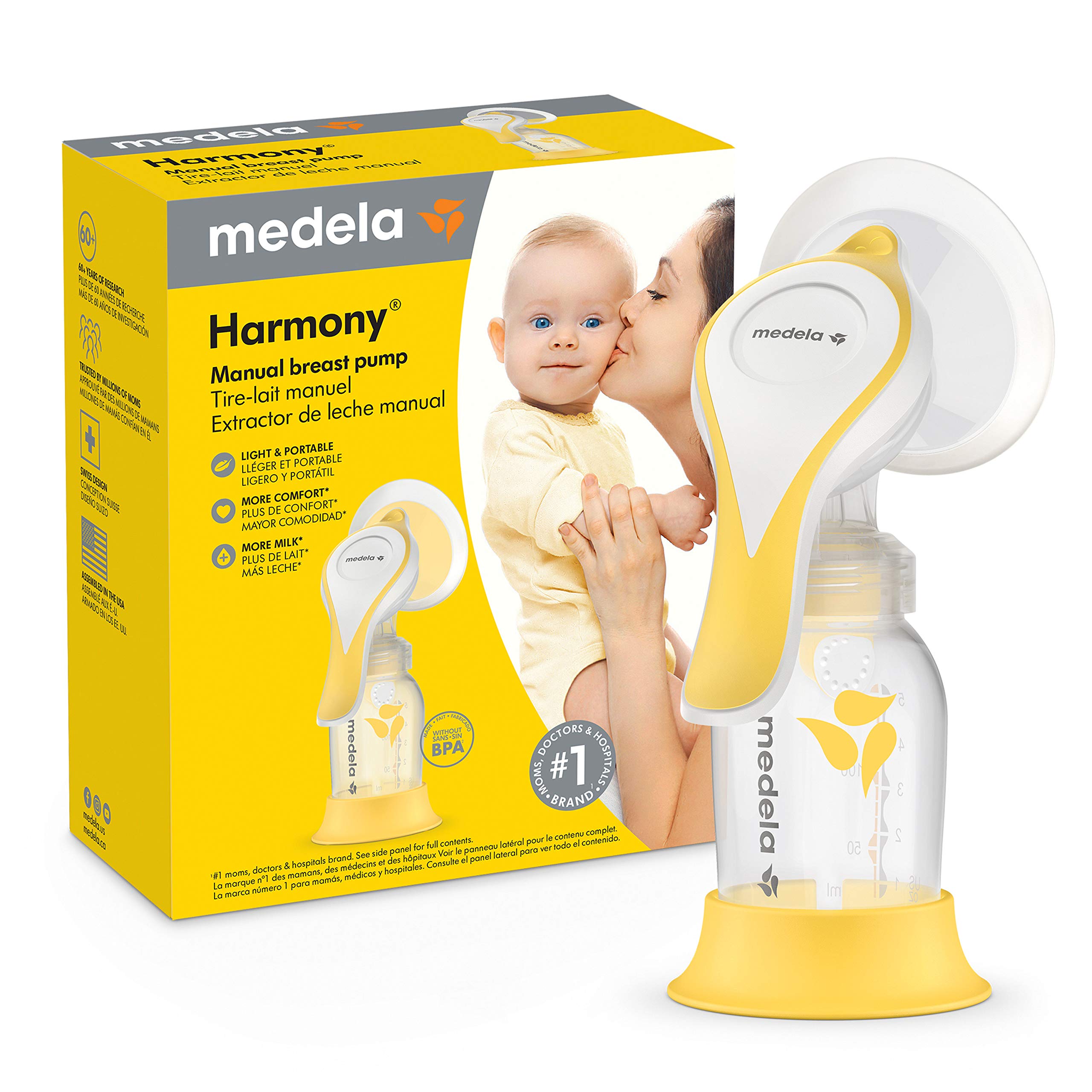 Medela Breastfeeding Gift Set, Breast Milk Storage System; Bottles, Nipples, Travel Caps, Breastmilk Storage Bags and More, Made Without BPA & Manual Breast Pump with Flex Shields Harmony Single Hand