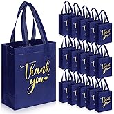 Sweetude 30 Pcs Thank You Gift Bags with Handles Bulk Reusable Goodie Bag Non Woven Foldable Handbag for Christmas Wedding Bridesmaid Gifts(10 x 8 x 4 Inch,Navy Blue)