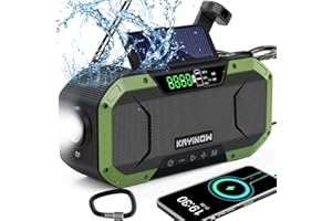 KAYINOW Hand Crank Emergency Radio,Portable AM FM NOAA Weather Radio,Solar Power,Battery Operated,USB Charging Flashlight,Cell Phone Charger,Waterproof,SOS for Camping,Power Outage,Survival Storm