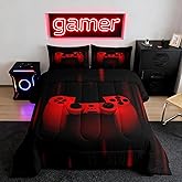 Feelyou Twin Comforter Set for Boys Gamer Bedding Set for Boys Kids Gaming Comforter Red Black Teen Child Gamer Room Decor Soft Game Geometric Duvet Quilted 1 Comforter with 1 Pillowcase Gamer Gifts