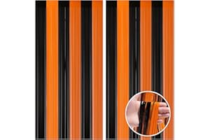 CANREVEL 2 Pack 3.3x8.2 Feet Black and Orange Foil Fringe Backdrop Curtains, Tinsel Streamers Birthday Party Decorations, Fringe Backdrop for Halloween, Bachelorette Party