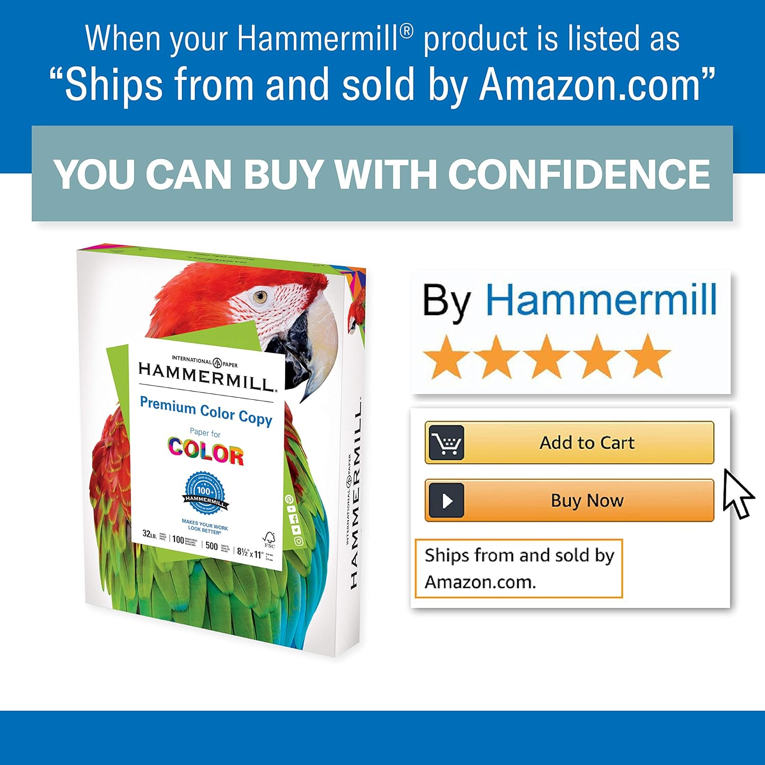 Hammermill Printer Paper, Premium Color 32 Lb Copy Paper, 8.5 x 11 - 1 Ream (500 Sheets) - 100 Bright, Made in the USA, 102630: Office Products