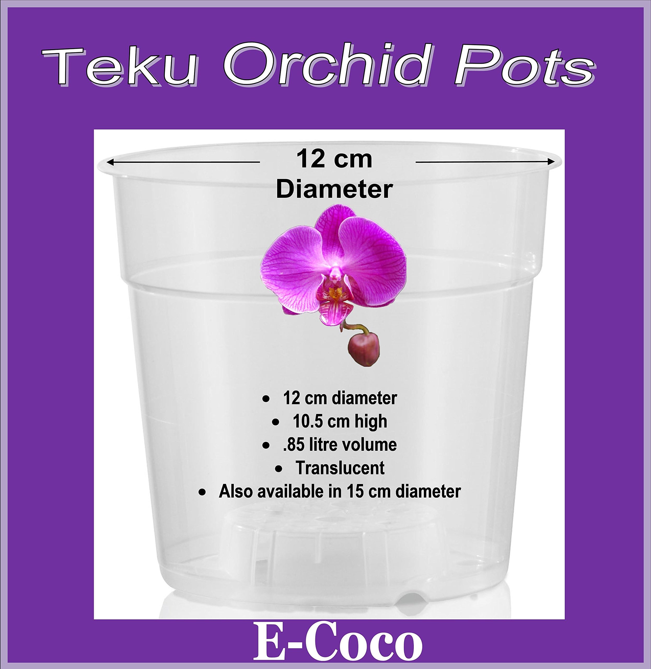 Clear Plastic Orchid POTS, 12CM Diameter - TEKU Orchid Pot - POTS for Orchids - REPOTTING (5 POTS)
