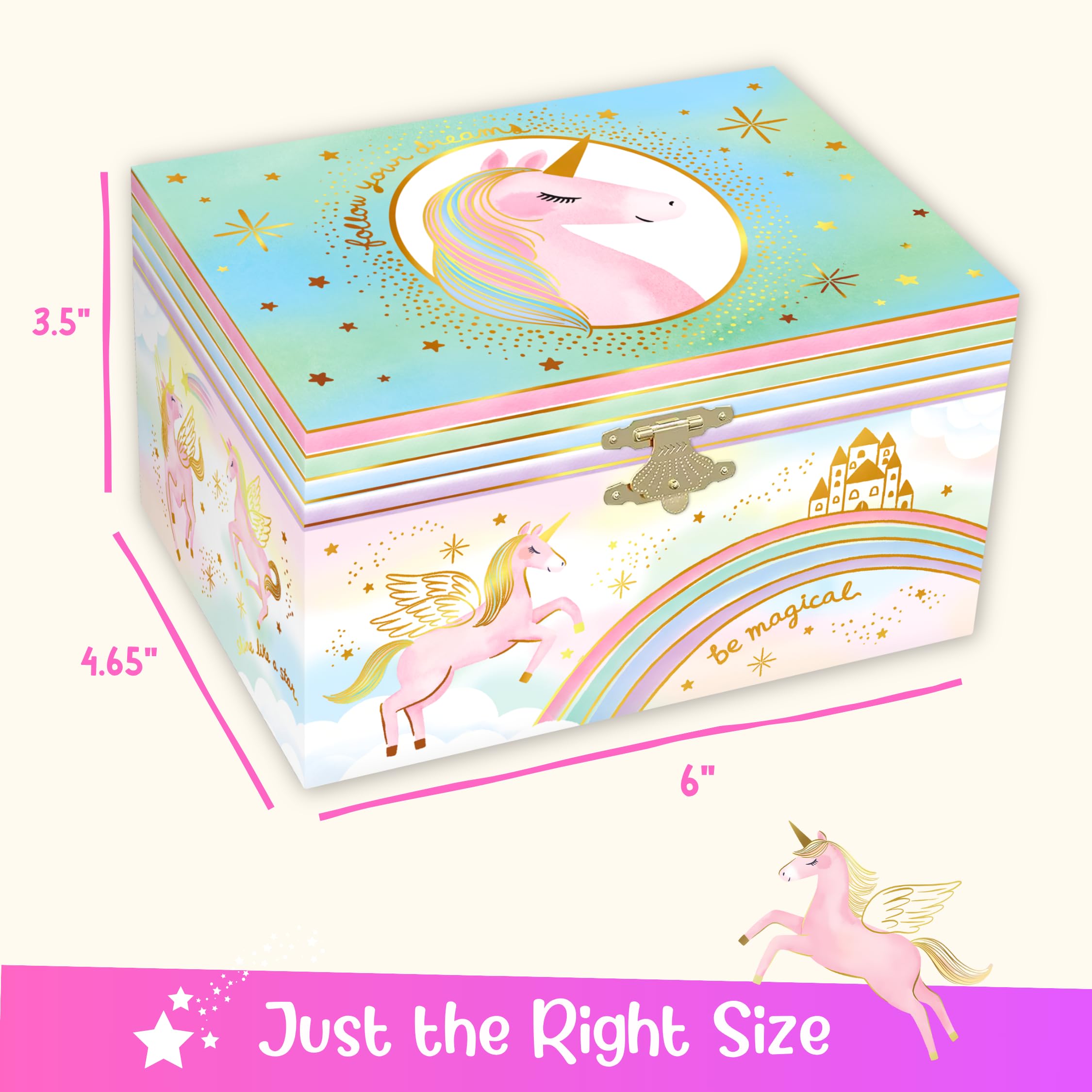 Giggle & Honey Giggle & Honey Musical Jewelry Box for Girls - Kids Jewelry Box, Unicorn Toys for Girls 4-6, Unicorn Gifts, 6 x 4.7 x 3.5 in