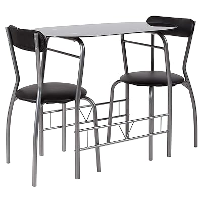 Flash Furniture Sutton 3-Piece Bistro Set, Black Glass Table, Chairs