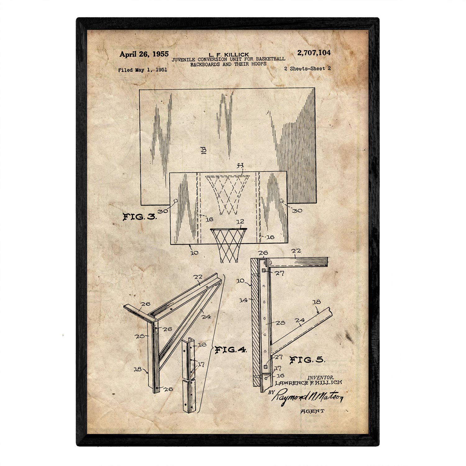 Nacnic Poster patent Mechanism basket. Sheet with old design patent in A3 size and vintage background