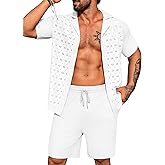 URRU Men's 2 Piece Short Set Beach Vacation Outfits Casual Summer Short Sleeve Button Down Shirt and Shorts Set