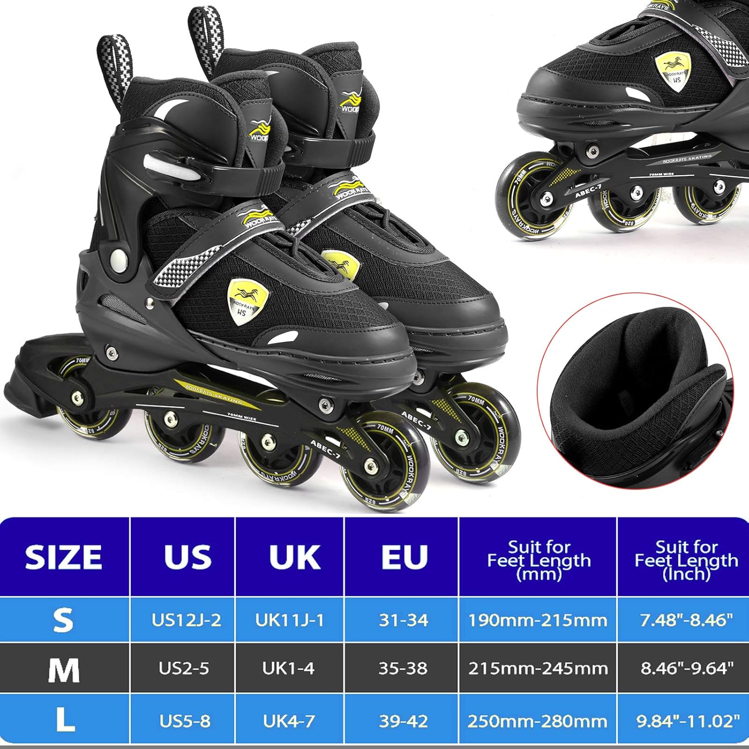 WOOKRAYS Adjustable Kids Inline Skates with Light up Wheels, Fun Flashing Beginner Illuminating Roller Skates for Kids Boys and Girls : Sports & Outdoors