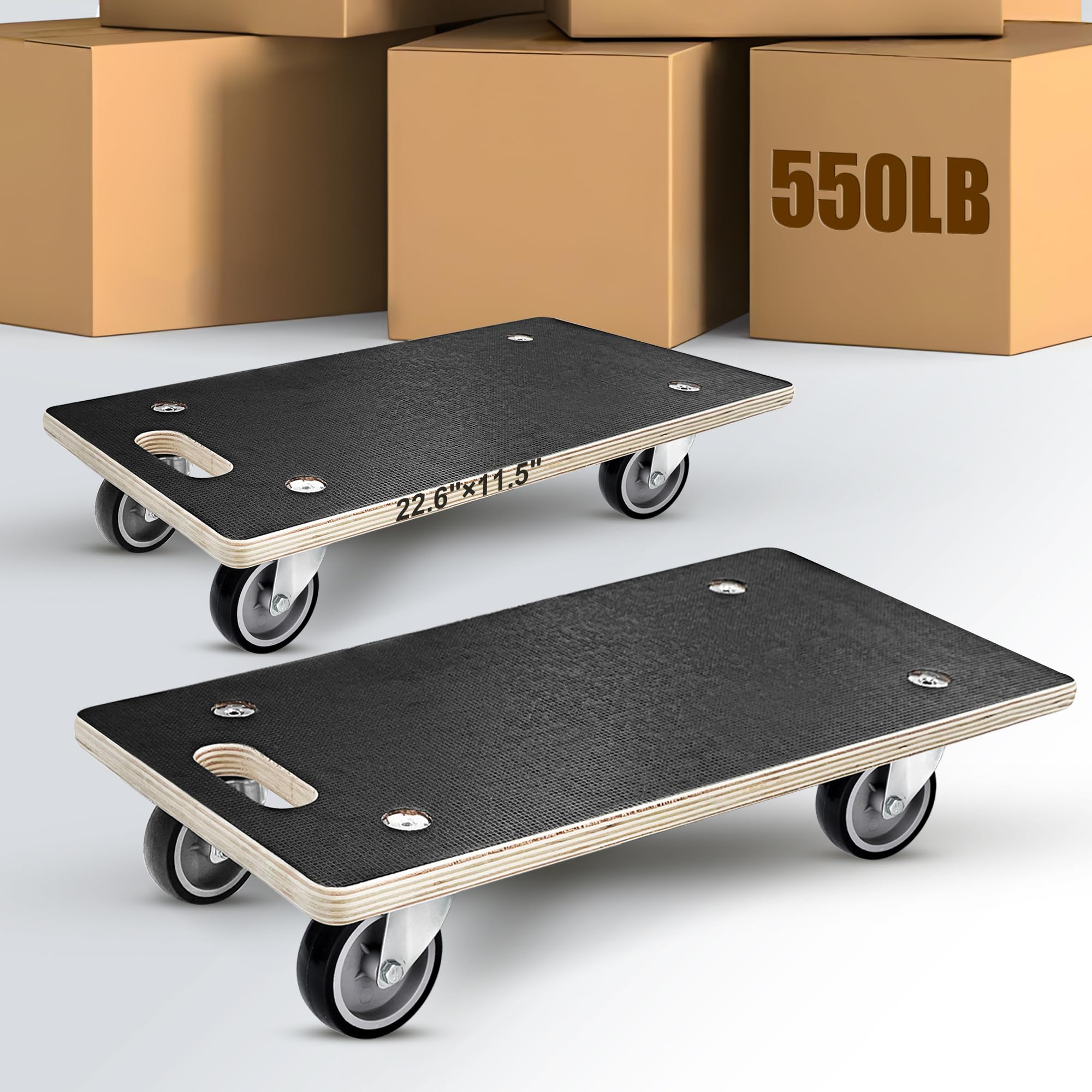 Photo 1 of 1100LB Heavy Duty Rectangle Moving Dolly Cart - 2-Pack with 3" TPR Silent Wheels, Non-Slip 11-Layer Plywood Platform, No Assembly Needed - for Furniture, Warehouse, Home & Commercial Use