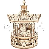 ROKR 3D Wooden Puzzle Carousel Music Box - 336pcs Spinning Merry-go-Round Musical Model Kit, Exquisite Toys Gifts for Adults/
