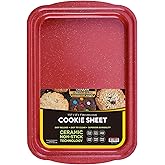 casaWare 17.5 x 12 x 1-Inch Cookie Sheet with 1.5-Inch Handles, Ultimate Series Commercial Weight, Ceramic Non-Stick Coating (Red Granite)