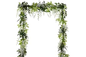 4Pcs 6.6Ft/Piece Artificial Flowers Silk Wisteria Garland-Dearhouse Artificial Wisteria Vine Rattan Silk Hanging Flower for Home Garden Outdoor Ceremony Wedding Arch Floral Decor (White)