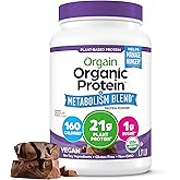 Orgain Organic Protein + Metabolism Blend Powder, Chocolate Fudge - 21g Plant Protein, 5g Prebiotic Fiber, No Lactose Ingredi