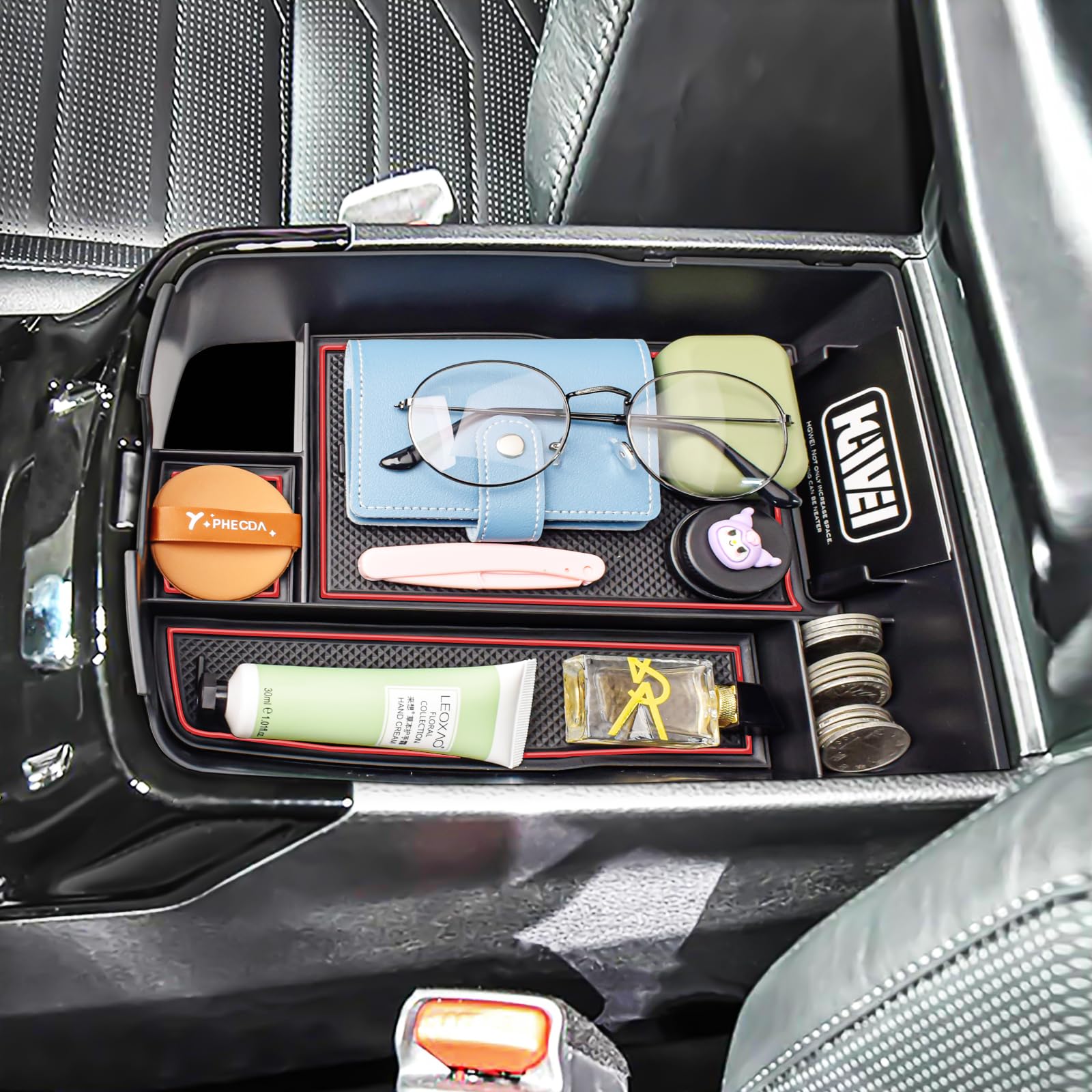 Photo 1 of HGWEI Center Console Organizer Compatible with Kia Telluride 2020 2021 2022 2023 2024 2025 Interior Accessories Insert Tray Coin Holder Armrest Secondary Storage Box, Red