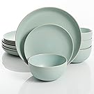 Gibson Home Rockaway 12-Piece Dinnerware Set Service for 4, Teal Matte