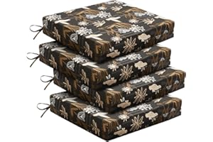 downluxe Outdoor Chair Cushions Set of 4 for Patio Furniture, Waterproof Square Corner Patio Chair Cushions with Ties, Memory Foam Outdoor Seat Cushion, 18.5" X 16" X 3", Nightbird