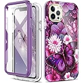 Turquiase Cute Flower Case for iPhone 12 Pro Max 6.7 inch Built with Screen Protector, Lightweight and Stylish Full Body Shockproof Protective Rugged TPU Case for Women/Girls-Butterfly