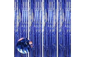 KEYALI 4 Pack 3.3 * 8.3 ft Foil Curtain Metallic Tinsel Fringe Curtains Photo Booth Props Backdrop for Birthday Wedding Engagement Baby Shower Christmas Holiday Celebration Party,Blue