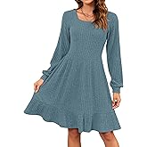 AUSELILY Womens Fall Dress 2025 Square Neck Long Sleeve Dresses Casual A Line Knit Sweater Dress with Pockets