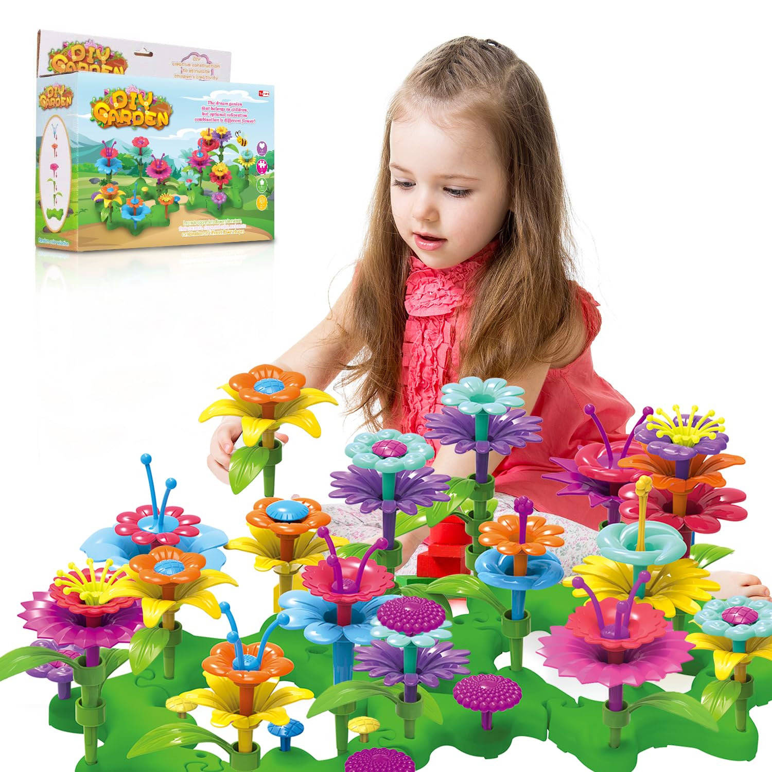 Girls Toys Flower Garden Building Toys for 3 4 5 6 Years Old Girls and Boys Toddlers Kids Gifts for 3+ Years Old Birthday Christmas Building Block Toys for Indoor &Outdoor Education STEM Toys-102PCS