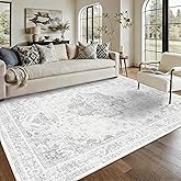DUIDY 5x7 Vintage Washable Area Rugs Boho Medallion Large Distressed Retro Accent Carpet Floral Non-Slip Soft Low Pile Indoor Throw Rug for Living Room Bedroom Dining Room Office Kitchen, Gray