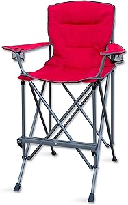 RMS Outdoors Extra Tall Folding Chair - Bar Height Director Chair for Camping, Home Patio and Sports - Portable and Collapsible with Footrest and Carrying Bag - Up to 300 lbs Weight Capacity (Red)