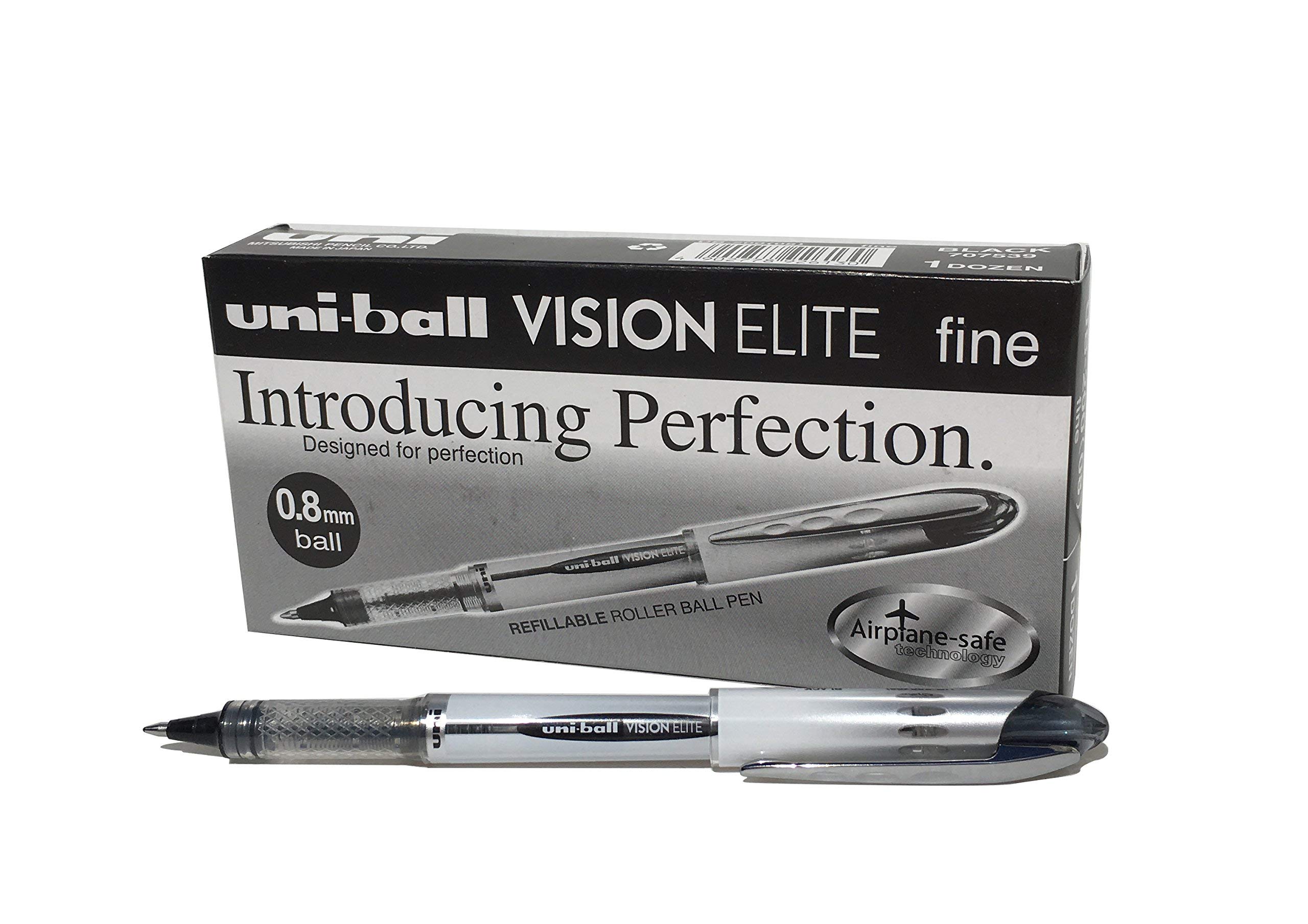 Uni-ball UB200 Vision Elite Rollerball Pen 0.8mm Tip 0.6mm Line Black Ref 9007000 [Pack of 12]