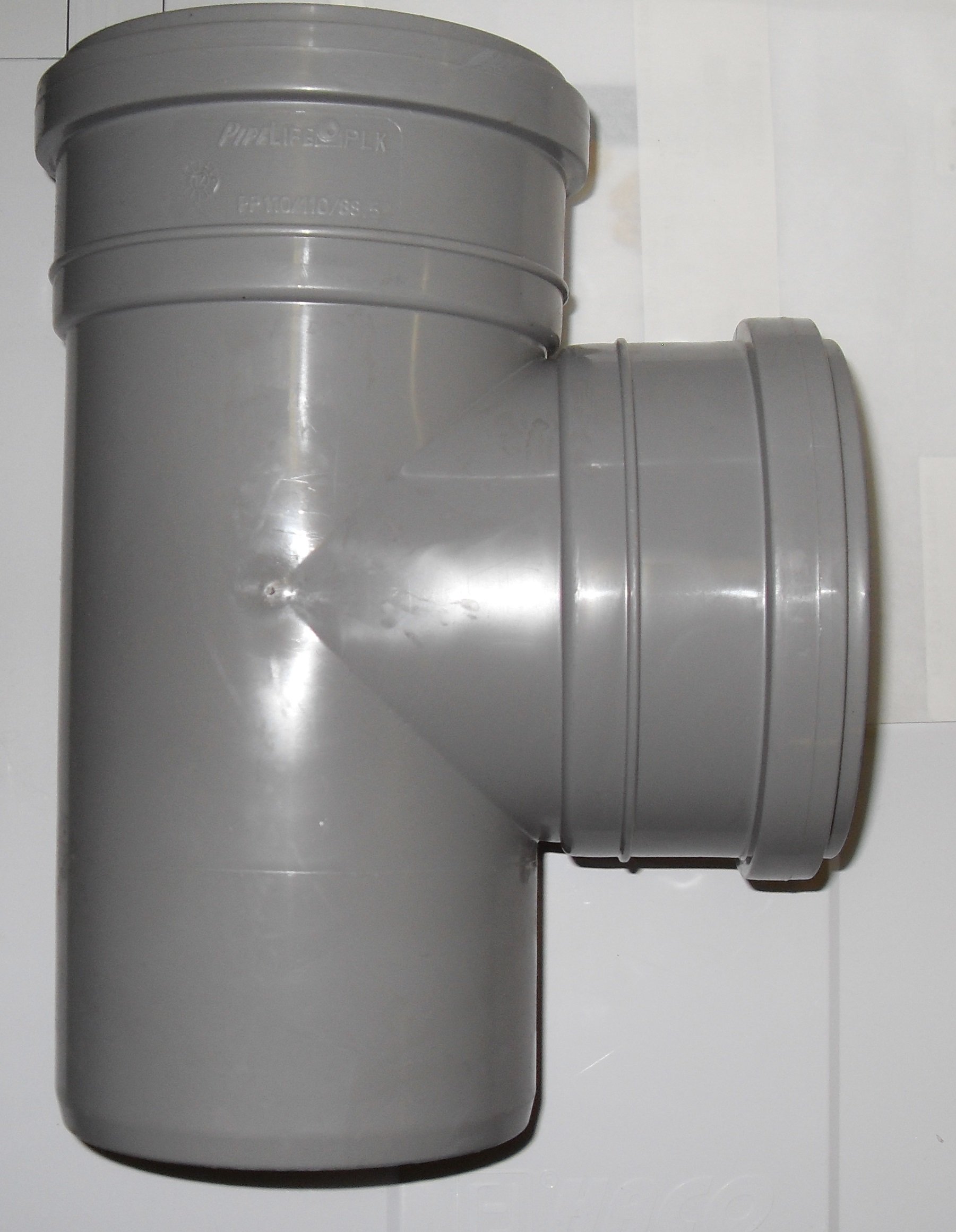 Soil Pipe Branch 110 mm with a 90 Degree 110 mm Inlet - Push Fit - Grey